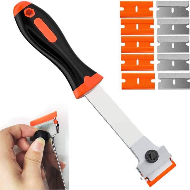 DEKEones Razor Blade Scraper, Long Handled Scraper Tool with 10 Extra Replacement Blades, Razor Scraper Remover for Cleaning Sticker, Paint, Caulk from Window, Car, Glass, Windshield, Stove - Image 1
